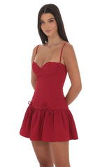 Jacquard Double Bow Drop Waist Dress in Red