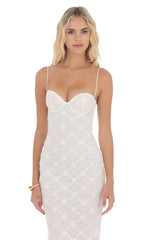 Sequin Floral Maxi Dress in White