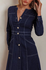Aspen Love Front Pocket Long Sleeve Midi Dress Indigo