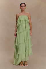 Alexa Ruffle Chiffon Maxi Dress - Pastel Lime