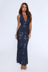 Lime Light Mesh Halter Maxi Dress Navy