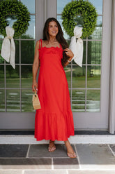 Hanna Embellished Midi Dress-Red