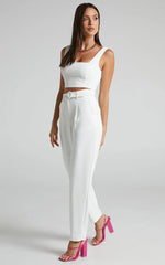 Reyna Two Piece Set - Crop Top and Tailored Pants Set in White