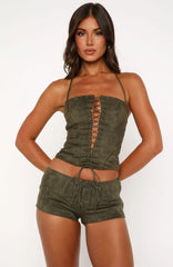 Don't Speak Faux Suede Bustier Cactus