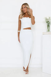 Floral Rose Strapless Maxi Dress Off White
