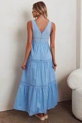 Joycelin V-Neck Eyelet Maxi Dress Blue