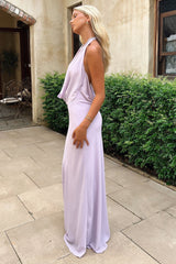 Mirella Plunge Halter Neck Maxi Dress - Lilac