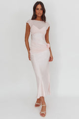 Enchanted Dusk Cap Sleeve Rosette Maxi Dress Pink
