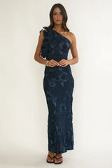 Deanna One-Shoulder Ruffle Maxi Dress Floral Navy