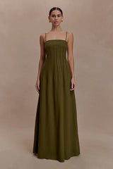 Sofie Pintuck Linen Maxi Dress - Khaki