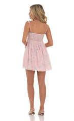 Dotted Floral Babydoll Dress In Pink