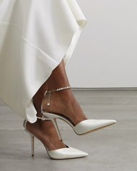 Silva Rhinestone Strap Satin Pumps In White