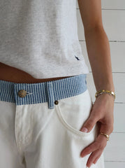 Stella Striped-Waist White Denim Jeans