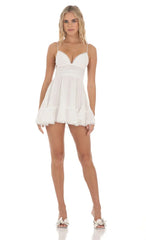 Dotted V-Neck A-line Dress in White
