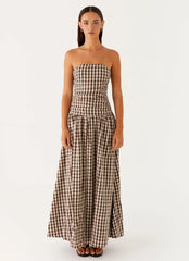 Carmel Maxi Dress - Brown Gingham