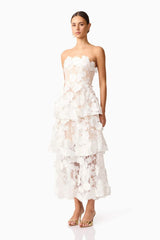 Selene Maxi Tiered 3D Dress in White