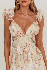 Roselle Backless Ruffle Maxi Dress Floral Multi