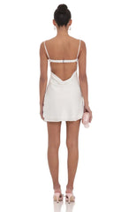 Satin Open Back Dress in White