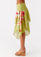 Kia Low Rise Asymmetrical Midi Skirt - Jungle Floral
