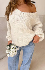 Navy Striped Chunky Knit Sweater