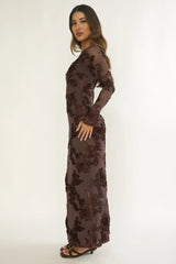 Helsi Long Sleeve Embellished Maxi Dress Brown