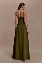 Sofie Pintuck Linen Maxi Dress - Khaki