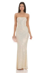 Iridescent Sequin Strapless Maxi Dress In Champagne
