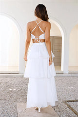 Two Becomes One Frill Maxi Skirt White