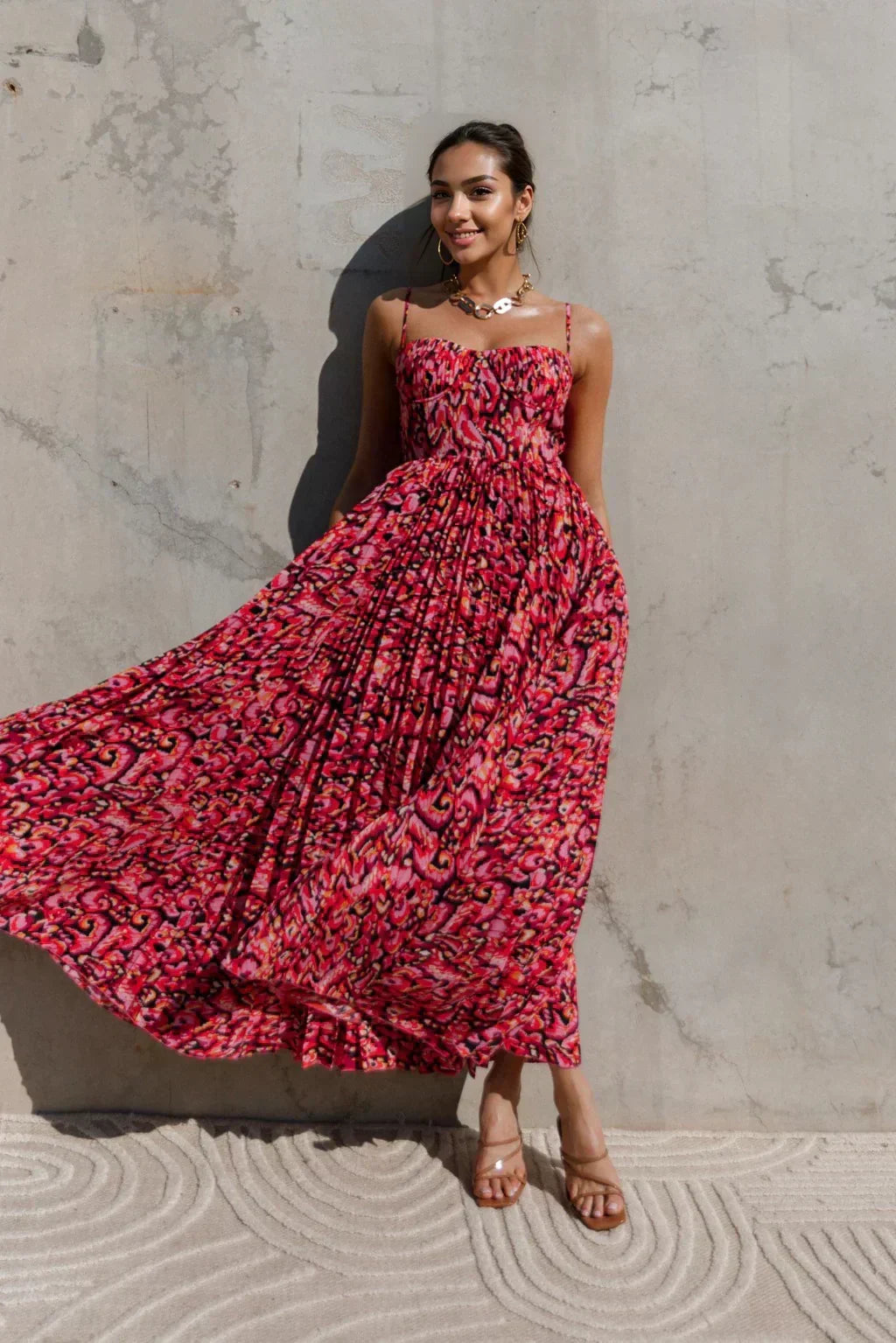 Achanti Pleated Maxi Dress - Pink Multi