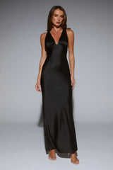 Polished Affair Satin Maxi Dress Black
