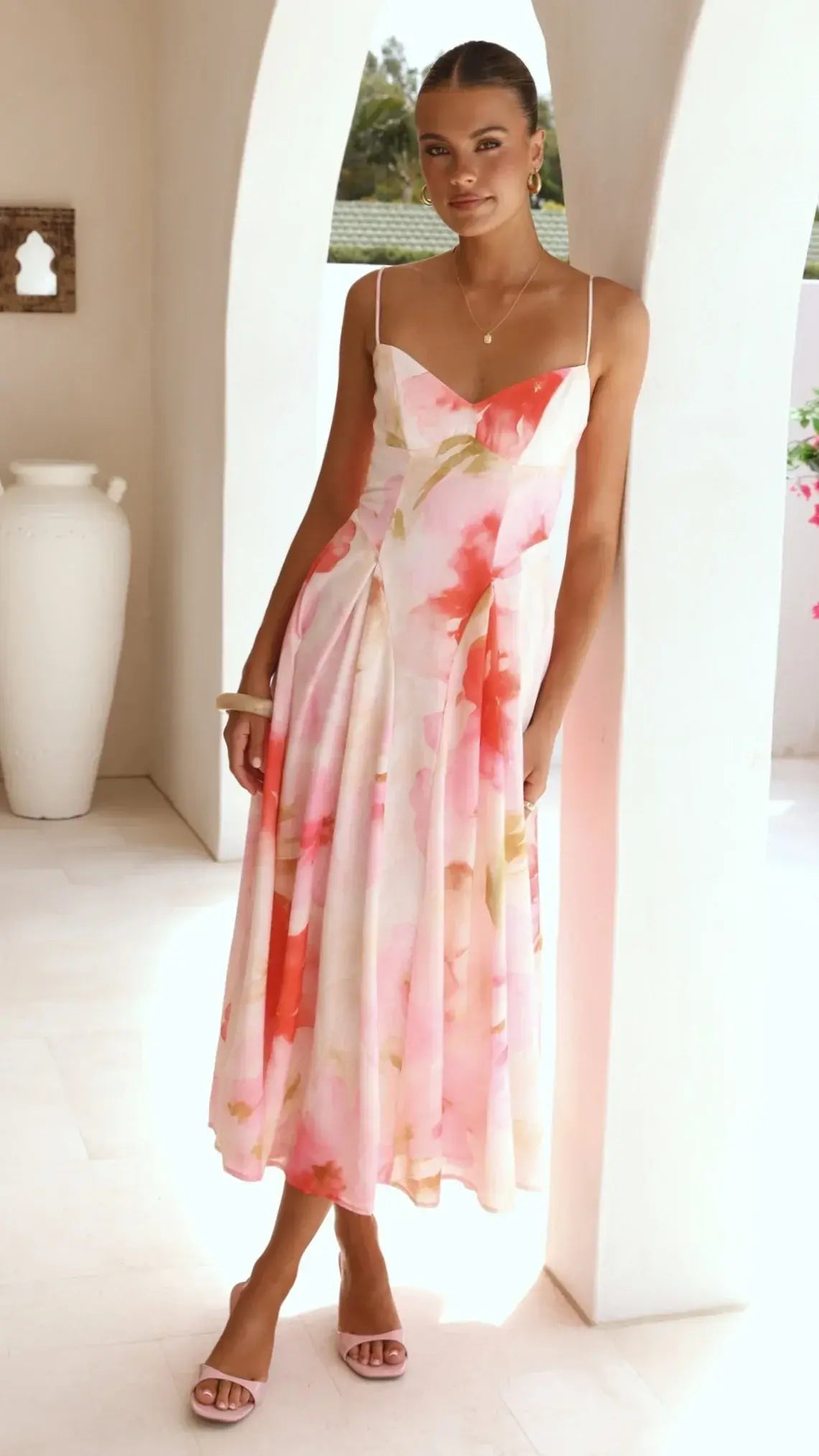 Raya Midi Dress - Pink Floral