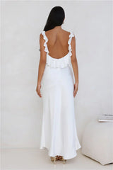 Chasing The Spark Satin Maxi Dress White