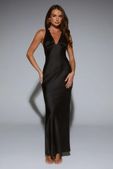 Polished Affair Satin Maxi Dress Black