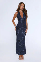 Lime Light Mesh Halter Maxi Dress Navy